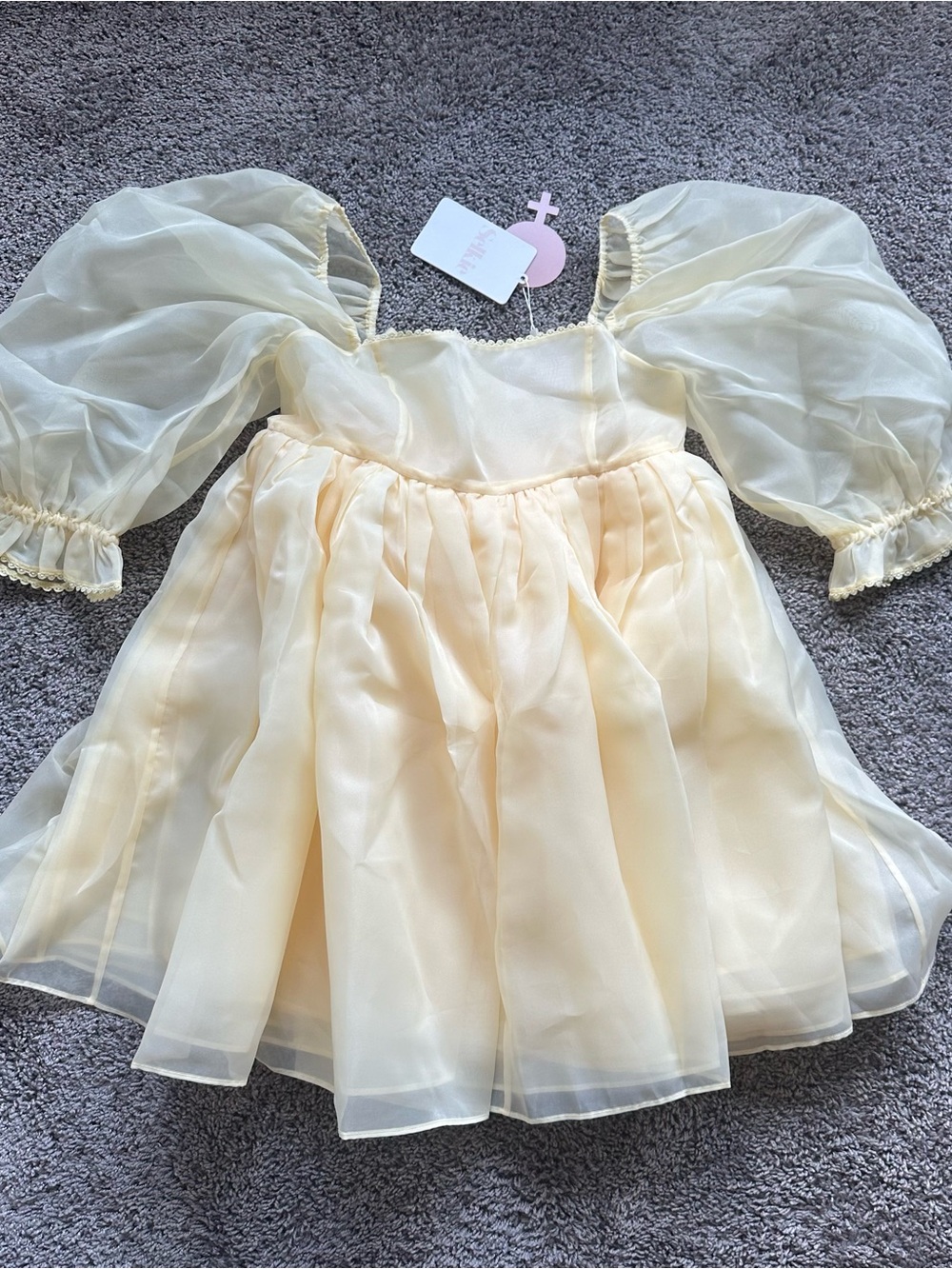 Selkie Pale baby Banana Yellow Puff-Sleeve Babydoll Mini Dress - Picture 2 of 8